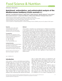 Nutritional, Antioxidative, and Antimicrobial Analysis of The