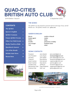 QUAD-CITIES BRITISH AUTO CLUB 2016 Edition / Issue 8 5 September 2016