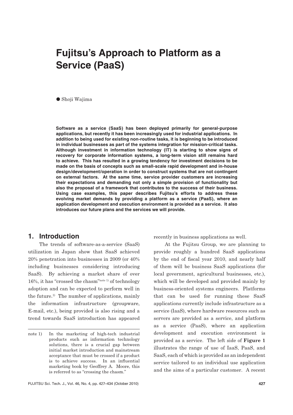 Fujitsu's Approach to Platform As a Service (Paas)