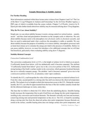 Stability Analysis, Page 1 Synoptic Meteorology I