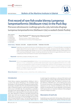 First Record of Rare Fish Snake Blenny Lumpenus Lampretaeformis