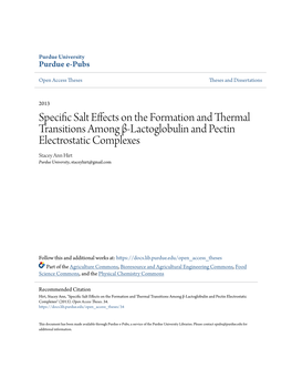 Specific Salt Effects on the Formation and Thermal Transitions Among Β-Lactoglobulin and Pectin Electrostatic Complexes