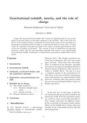 Gravitational Redshift, Inertia, and the Role of Charge