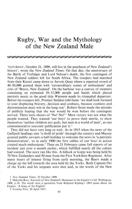 Rugby, War and the Mythology of the New Zealand Male R&Zztzzezzgzz&Sgz^S&Zzezzg^^