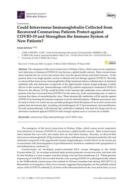 Could Intravenous Immunoglobulin Collected from Recovered Coronavirus Patients Protect Against COVID-19 and Strengthen the Immune System of New Patients?