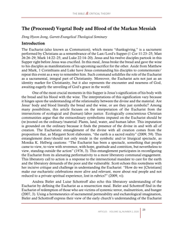 The (Processed) Vegetal Body and Blood of the Markan Messiah