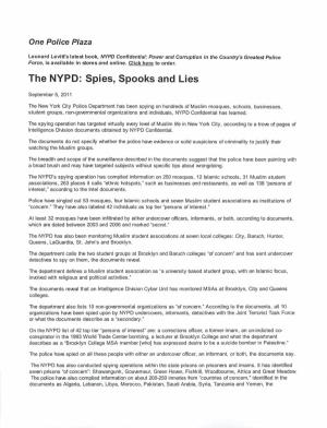 The NYPD: Spies, Spooks and Lies