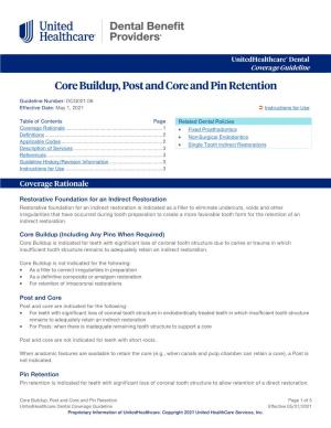 Core Buildup, Post and Core and Pin Retention
