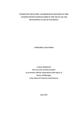 Community Recovery and Resilience Building in the Aftermath of Flood Hazards in the Small Island Developing State of Mauritius