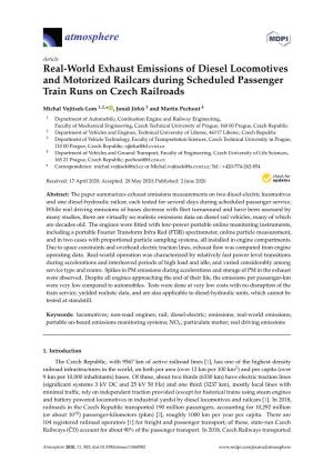 Real-World Exhaust Emissions of Diesel Locomotives and Motorized Railcars During Scheduled Passenger Train Runs on Czech Railroads