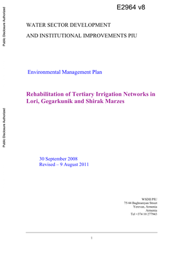 Rehabilitation of Tertiary Irrigation Networks in Public Disclosure Authorized Lori, Gegarkunik and Shirak Marzes Public Disclosure Authorized
