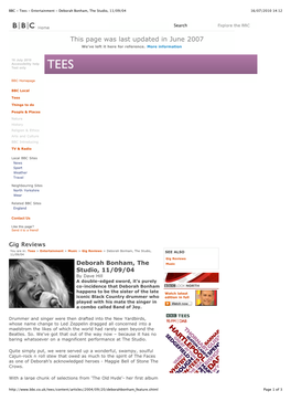 BBC - Tees - Entertainment - Deborah Bonham, the Studio, 11/09/04 16/07/2010 14:12
