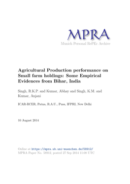 Agricultural Production Performance on Small Farm Holdings: Some Empirical Evidences from Bihar, India