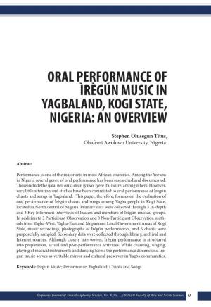Oral Performance of Ìrègún Music in Yagbaland, Kogi State, Nigeria: an Overview