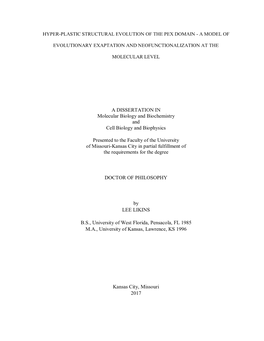 A DISSERTATION in Molecular Biology and Biochemistry and Cell Biology and Biophysics