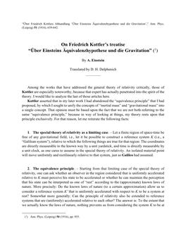 On Friedrich Kottler's Treatise “Über Einsteins