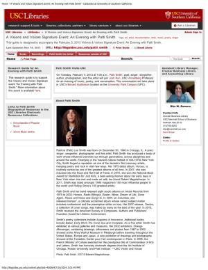 An Evening with Patti Smith - Libguides at University of Southern California