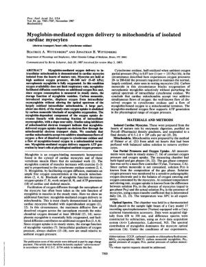 Myoglobin-Mediated Oxygen Delivery to Mitochondria of Isolated Cardiac Myocytes (Electron Transport/Heart Cells/Cytochrome Oxidase) BEATRICE A