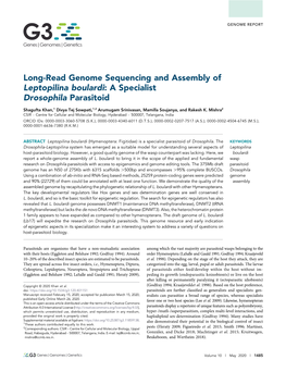 Long-Read Genome Sequencing and Assembly of Leptopilina Boulardi: a Specialist Drosophila Parasitoid