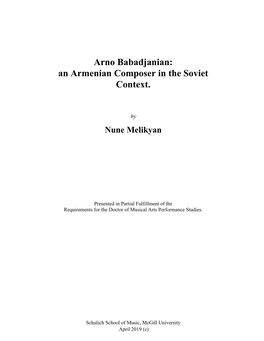 Arno Babadjanian: an Armenian Composer in the Soviet Context