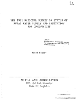 The 1991 National Survey on Status of Rural Water Supply and Sanitation for Dphe/Unicef