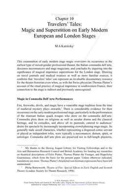 Magic and Superstition on Early Modern European and London Stages