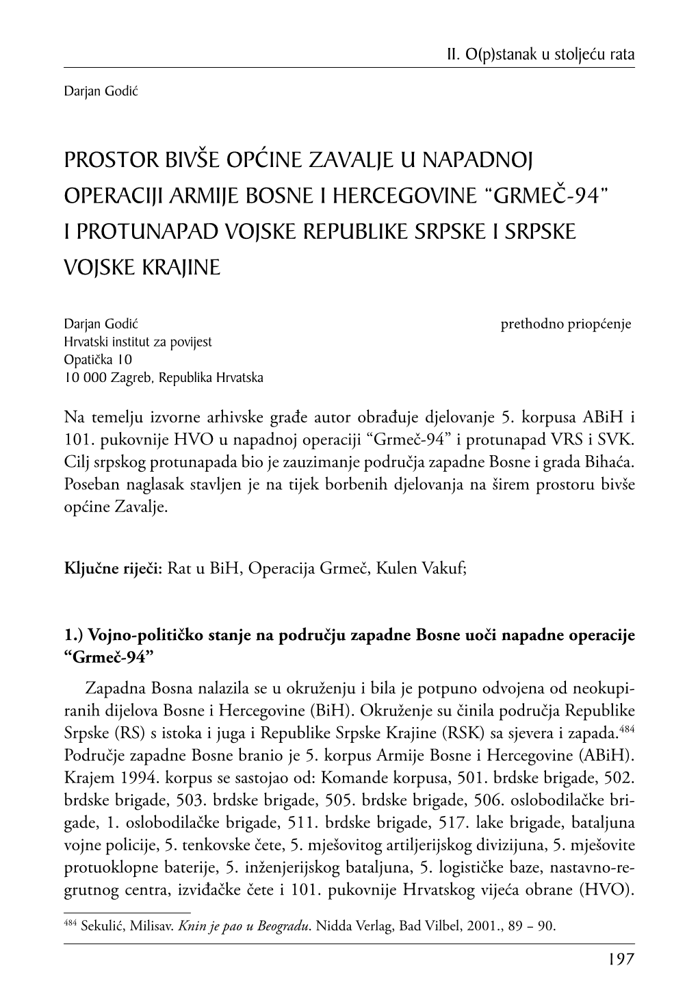 “Grmeč-94” I Protunapad Vojske Republike Srpske I Srpske Vojske Krajine