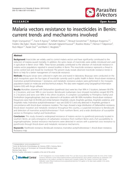 Malaria Vectors Resistance to Insecticides in Benin