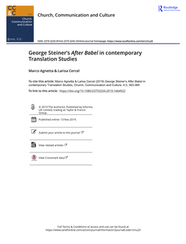 George Steiner's After Babel in Contemporary Translation Studies