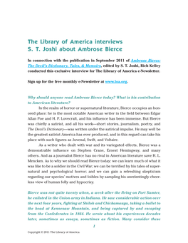 The Library of America Interviews S. T. Joshi About Ambrose Bierce