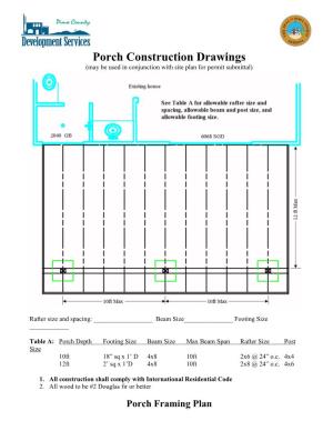 Porch Construction Drawings (May Be Used in Conjunction with Site Plan for Permit Submittal)