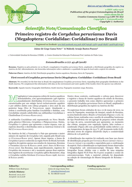 Primeiro Registro De Corydalus Peruvianus Davis (Megaloptera: Coridalidae: Coridalinae) No Brasil