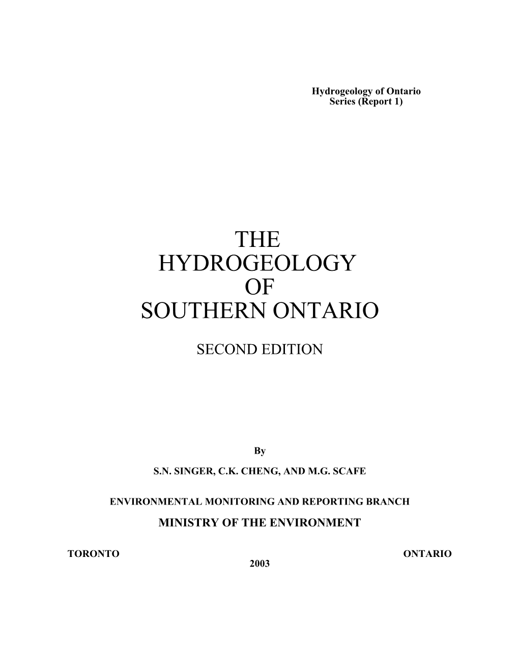 Hydrogeology of Southern Ontario