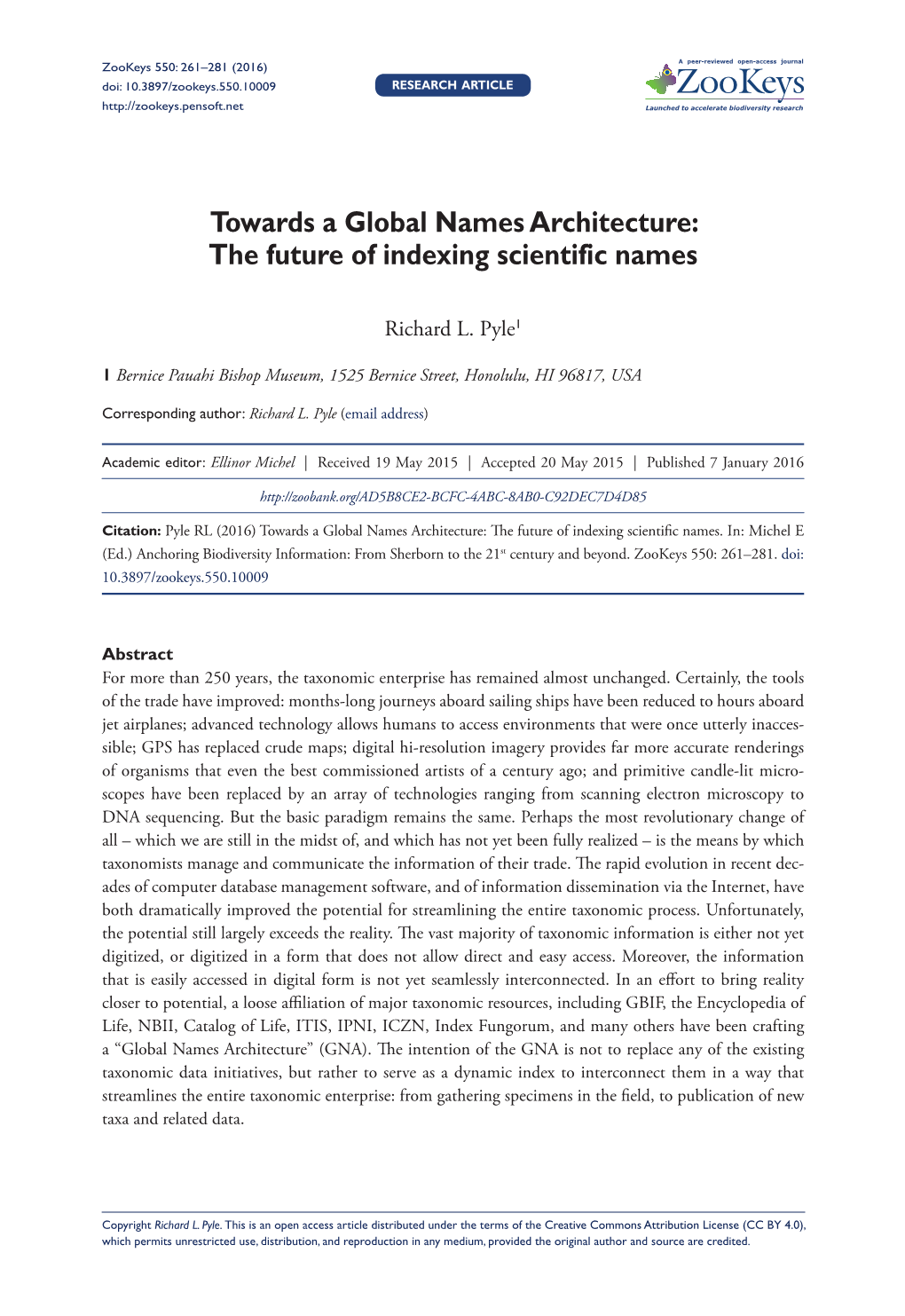 Towards a Global Names Architecture: the Future of Indexing Scientific Names