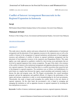 Conflict of Interest Arrangement Bureaucratic in the Regional Expansion in Indonesia