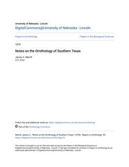 Notes on the Ornithology of Southern Texas
