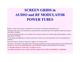 SCREEN GRIDS in AUDIO and RF MODULATOR POWER TUBES