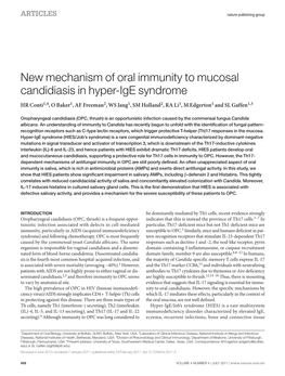 New Mechanism of Oral Immunity to Mucosal Candidiasis in Hyper-Ige Syndrome