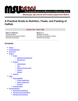 A Practical Guide to Nutrition, Feeds, and Feeding of Catfish