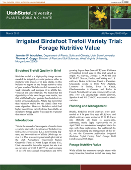 Irrigated Birdsfoot Trefoil Variety Trial: Forage Nutritive Value