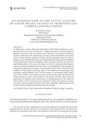 An Introduction to the Sattra Culture of Assam: Belief, Change in Tradition