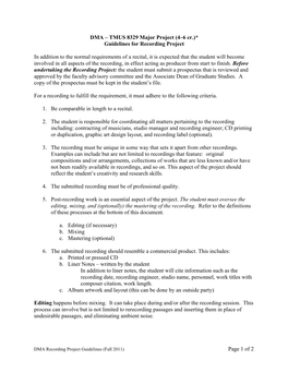 DMA Recording Project Guidelines (Fall 2011) Page 1 of 2