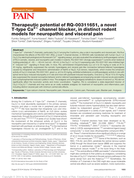 Therapeutic Potential of RQ-00311651, a Novel T-Type Ca
