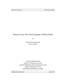 Memory Lane: the Tonal Language of Elliott Smith