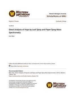Direct Analysis of Hops by Leaf Spray and Paper Spray Mass Spectrometry