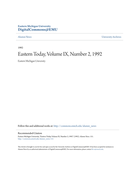 Eastern Today, Volume IX, Number 2, 1992 Eastern Michigan University