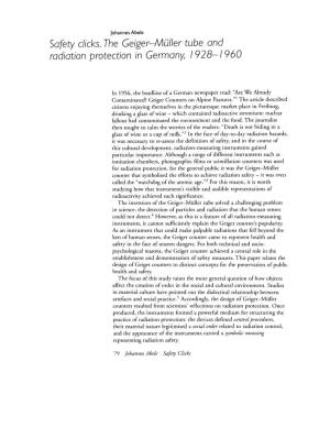 Safety Clicks. the Geiger-Muller Tube and Radiation Protection in Germany, /928-/960