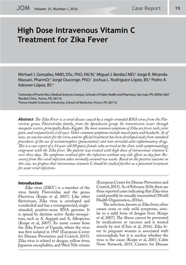 High Dose Intravenous Vitamin C Treatment for Zika Fever