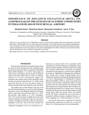 Importance of Diplazium Esculentum (Retz.) Sw