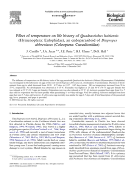 Effect of Temperature on Life History of Quadrastichus Haitiensis